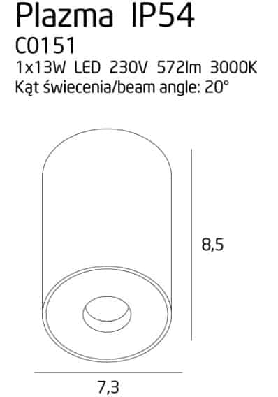 Plazma plafon czarny IP54 C0151 MaxLight