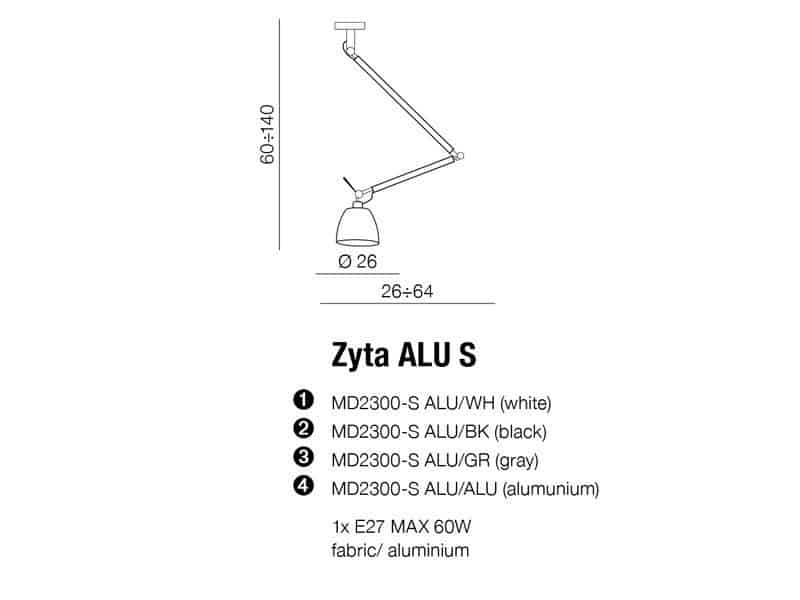 Lampa wisząca ZYTA S PENDANT ALU grey AZ2298+AZ2601 śr.26cm AZZARDO