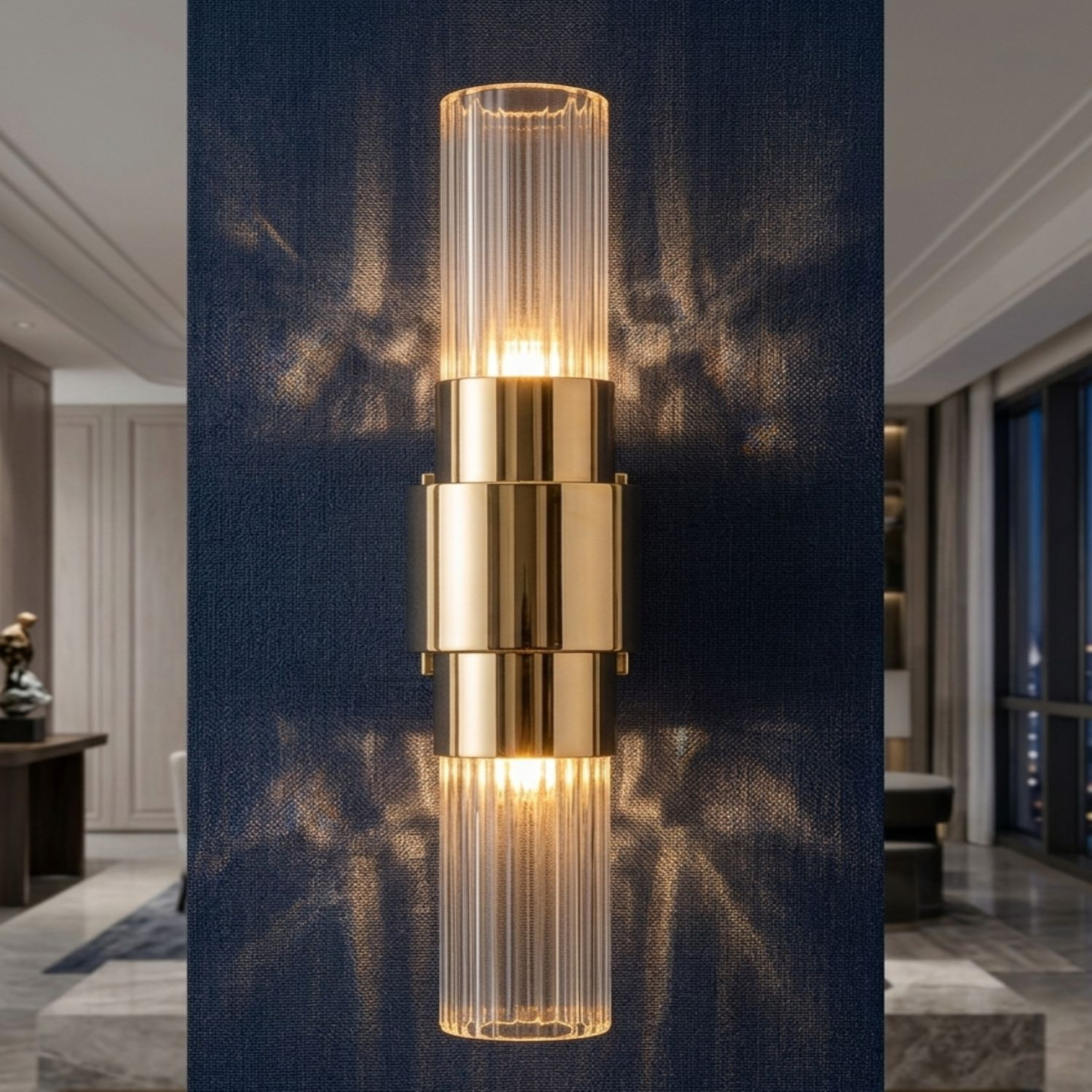 Lampa ścienna GLOW 46 cm - kinkiet złoty, szkło ryflowane ST-DW7790 Step into design